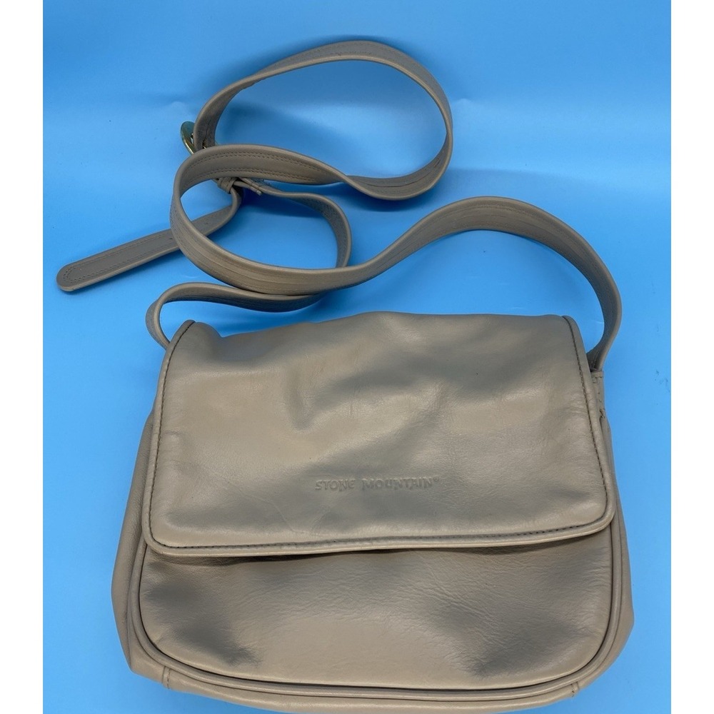 Stone Mountain Womens Crossbody Bag‎ Beige Leather Small